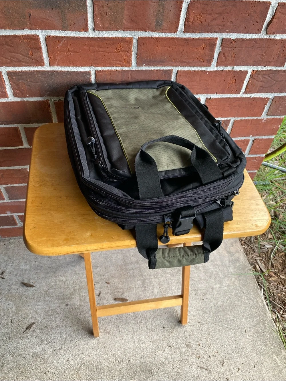 Black and Olive Laptop Backpack with Padded Handles